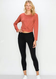 Long Sleeve Cropped Twist Top- Redwood - Axcess Athletics