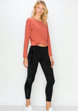 Long Sleeve Cropped Twist Top- Redwood - Axcess Athletics