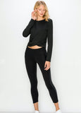 Long Sleeve Cropped Twist Top- Black - Axcess Athletics