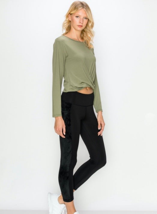 Long Sleeve Cropped Twist Top- Olive - Axcess Athletics