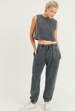 Mineral-Washed Ribbed Boxy Cropped Muscle Tank - Black